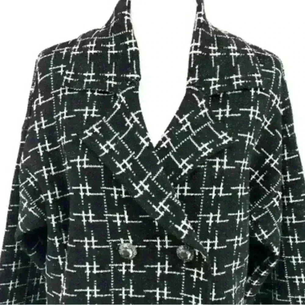 ZARA BLACK WHITE GRID PATERN DOUBLE  BREAST TWEED BLAZER SIZE LARGE